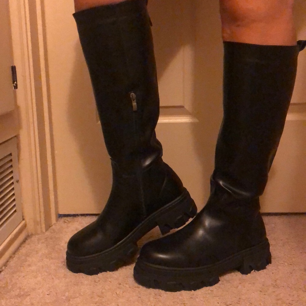 Black lug sole boots